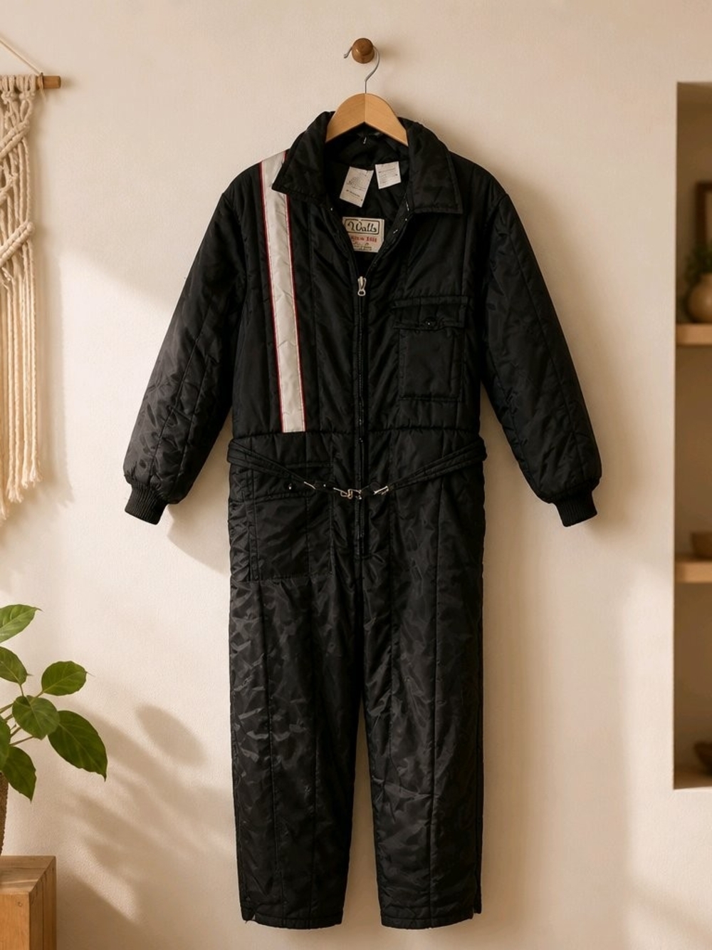 VTG 70-80s Walls Blizzard Pruf Insulated Snowsuit Black Red Womens Snowsuit M 12